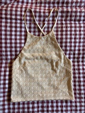 Miss Selfridge Cream Crochet Strappy Halter Top